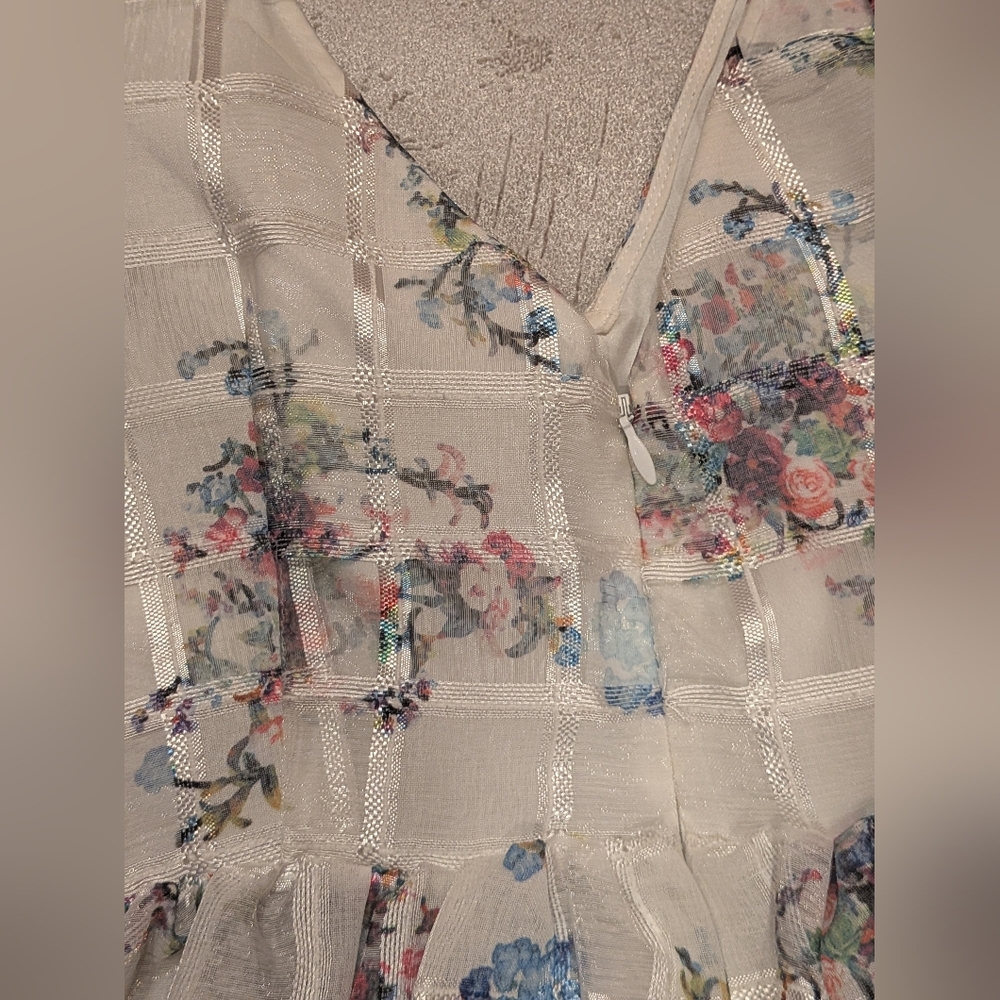 Maeve White Floral Mini Dress with Blue & Pink Accents - Picture 4 of 8